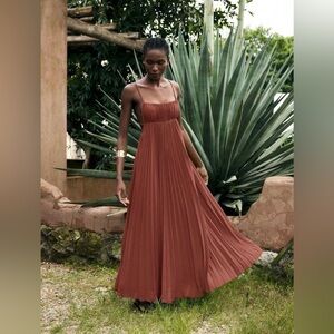 SHEIN Maija Pleated Dress in Rust Brown size Medium